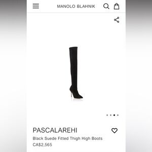 Manolo Blahnik $2500 PASCALAREHI Black Suede Fitted Thigh High Boots 38.5